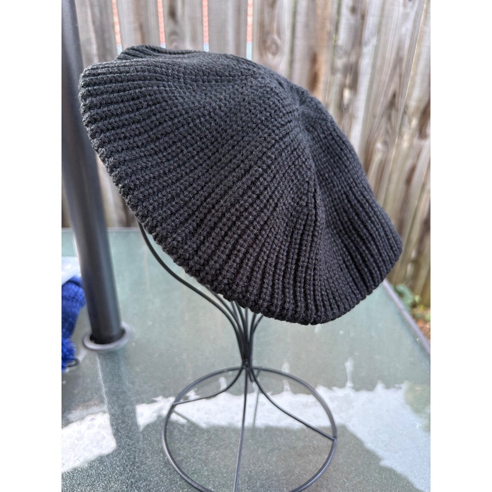 Lucky Brand Black Ribbed Knit Beret Slouchy Beanie Hat LK00084 One Size NWT